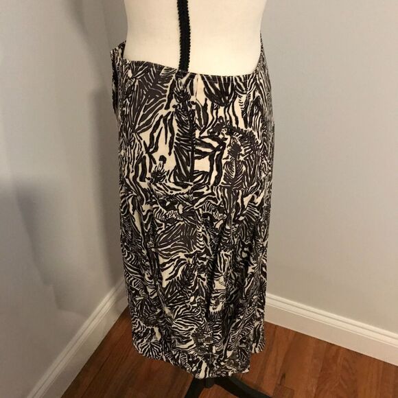Free People Dark Brown Zebra Jungle Print Asymmetrical Hem Midi Skirt - Size 8 - Picture 3 of 10
